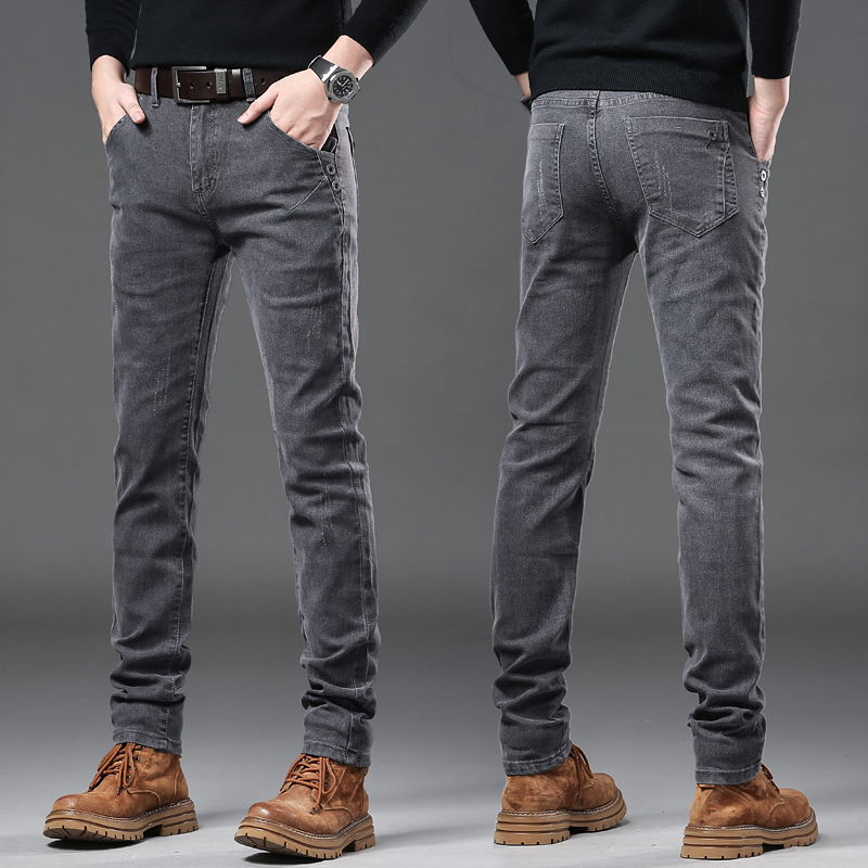 Streetwear Brand Denim - Nieuwe puur grijze Koreaanse slanke jeans