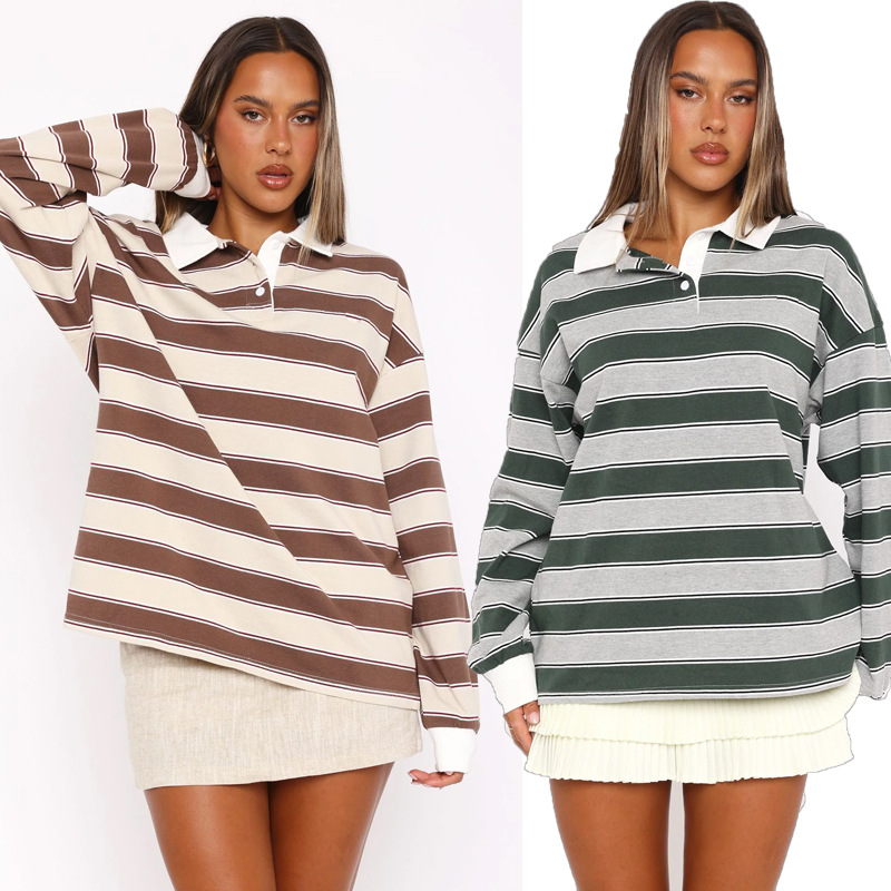 Streetwear Brand Fashion - Warme gestreepte shirttop, losse streetwear, lange