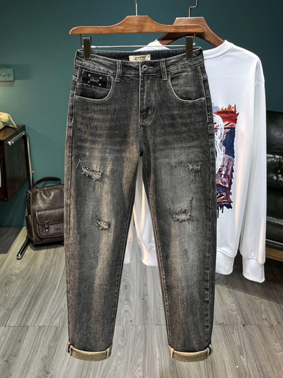 Streetwear Brand Denim - Amerikaanse High Street Heren Gescheurde Denim